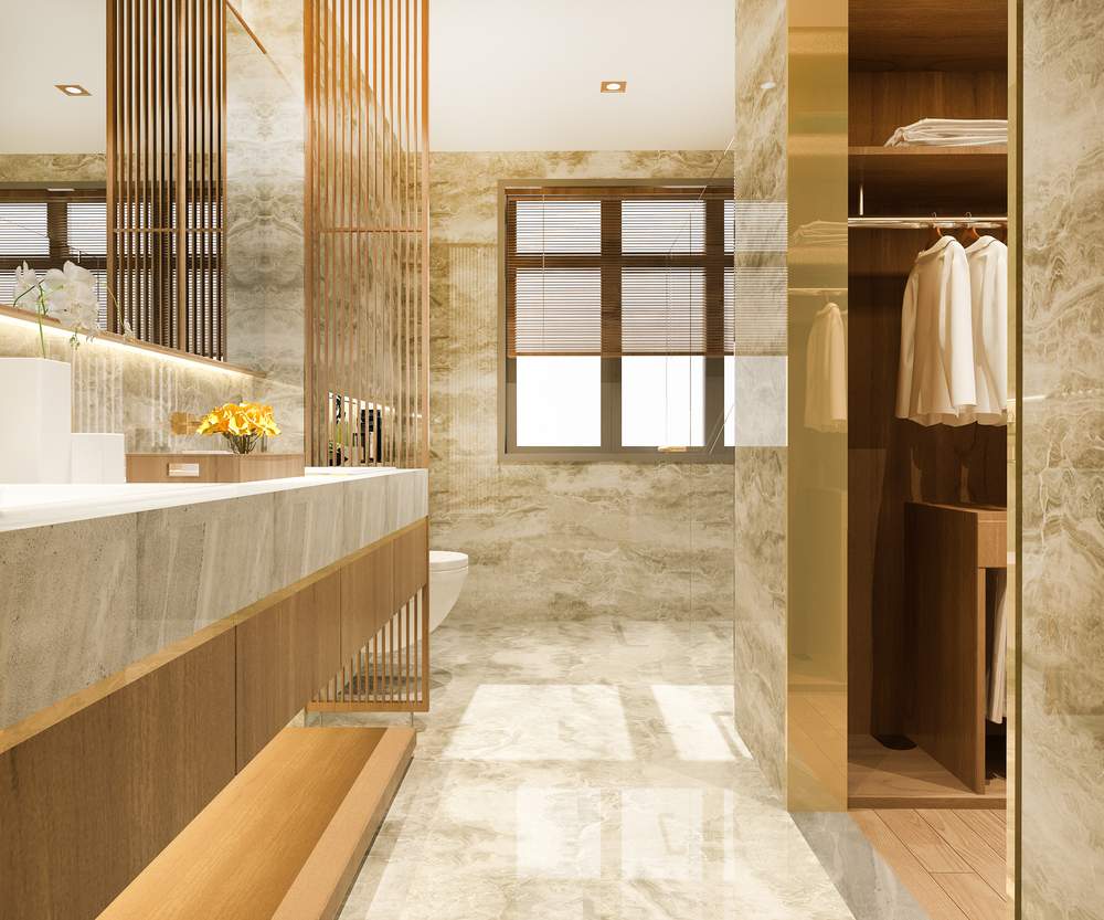 Modern bathroom with premium marble wall tiles in Vadodara